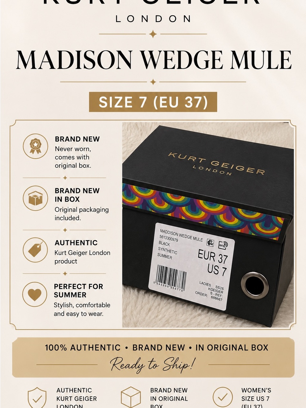 Kurt Geiger Black Madison Wedge Mule